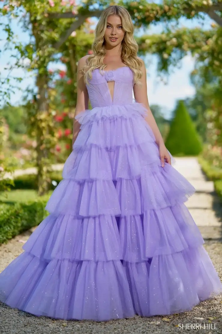 Model wearing a purple gown