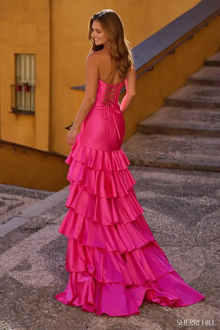 Model wearing a pink gown